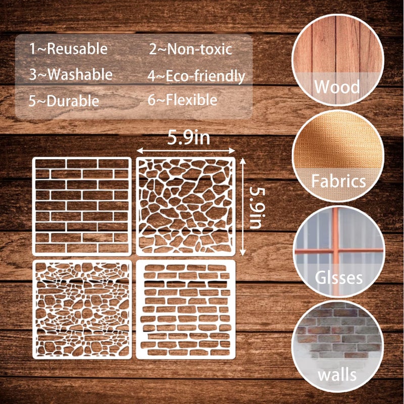 Boqon 12 Pieces Brick Stencil Template  6"" x 6"" Brick Wall Stencil Reusable Crafts Stencils for DIY Crafts Cookie Cake Art Journaling Scrapbooking Card Making Airbrushing Painting or Mixed Media (12-Brick) - Image 5